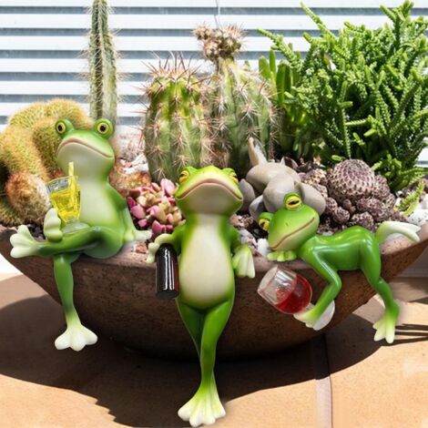 Lot de 3 figurines de grenouille en résine Résistant aux intempéries Pot de fleurs à suspendre Statue pour l’extérieur Décoration de jardin
