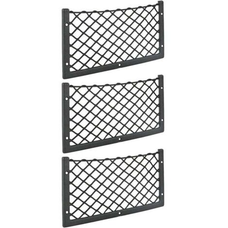 Lot de 3 filets de rangement pour voiture 36 x 18 cm – Maille élastique pour rangement bagages et magazines – Fixation robuste pour van et camping-car