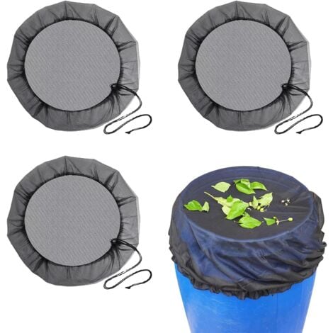 Lot de 3 filets pour citerne de pluie, couvercle réglable, contre les larves de moustiques, avec bande élastique, filet de protection pour citerne de pluie, isoler les feuilles mortes (95 cm)