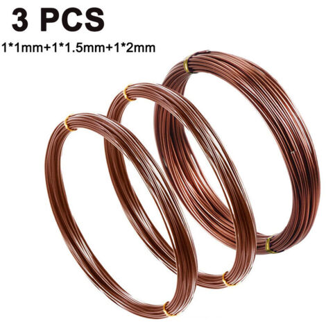 Lot de 3 fils de fer pour bonsaï, fils de palissage pour arbres bonsaï, attaches de câble en aluminium anodisé pour loisirs créatifs, tailles 1,0 mm/1,5 mm/2,0 mm (marron)