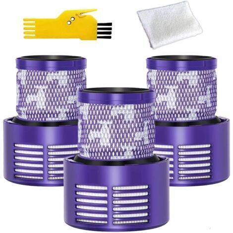 Lot de 3 Filtre Lavable pour Aspirateur Dyson Série V10 SV12 avec Une Brosse de Nettoyage et Chiffon, Filtre de Rechange Dyson pour Série V12 SV12