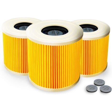 Lot de 3 filtres à cartouche + 3 vis de fermeture supplémentaires - Pour aspirateur Kärcher WD3 Premium WD2 WD3 WD 3 MV3 WD 3 P - Kit d'extension remplace 6.414-552.0, 6.414-772.0dyk-
