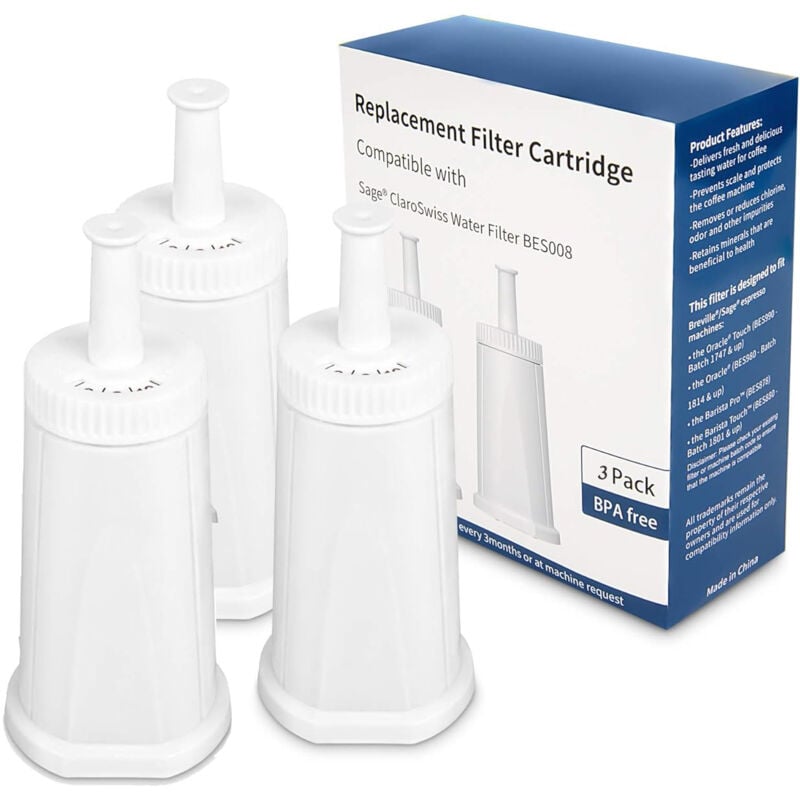 Lot de 3 filtres à eau de rechange pour machine à café expresso Breville Claro Swiss - Comparer à la pièce n° BES008WHT0NUC1