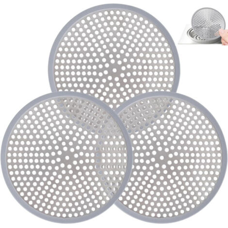 Lot de 3 filtres de vidange en acier inoxydable pour baignoire, cuisine, salle de bain, douche (gris)