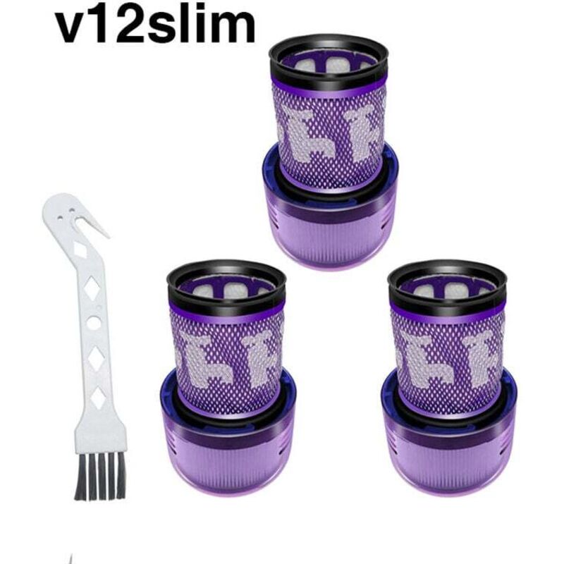 Lot de 3 filtres HEPA 971517-01 pour aspirateur sans fil Dyson V12 Detect Slim avec 1 brosse