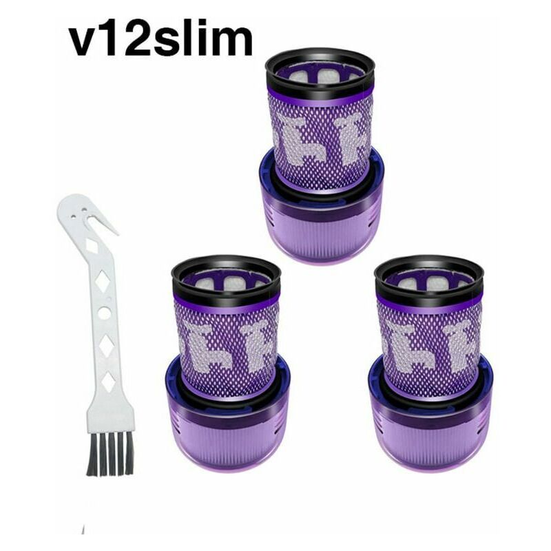 Debuns - Lot de 3 filtres hepa 971517-01 pour aspirateur sans fil Dyson V12 Detect Slim avec 1 brosse