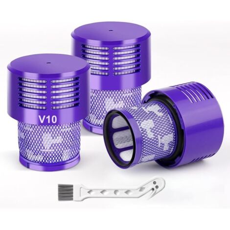 Lot de 3 Filtres HEPA Lavables + 1 Brosse de Nettoyage, Compatibles avec Aspirateur Dyson V10 SV12 Cyclone Absolute Animal Motorhead Total Clean, Remplacement 969082-01 (Non pour V10 Slim)