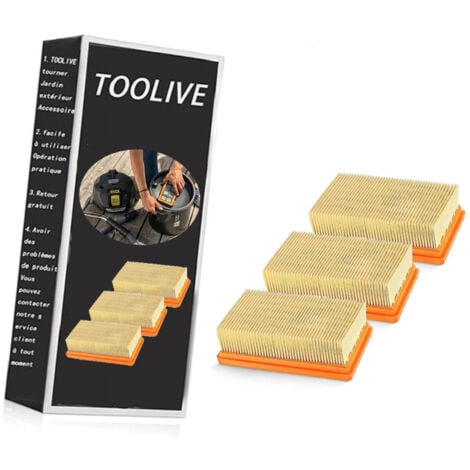 DONTODENT Lot de 3 filtres plissés plats de rechange Karcher Mv4 Mv5 Mv6 Wd4 Wd5 Wd6, Wd4p Wd5p Wd6p Wet-dry Vacuu
