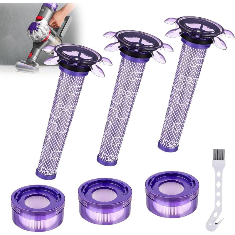 Lot de 3 filtres V8 pour Dyson, accessoires de rechange pour V8 Absolute Animal, SV10, SV11, SV25, SV37, 3 filtres HEPA post-moteur, 3 Star Pre