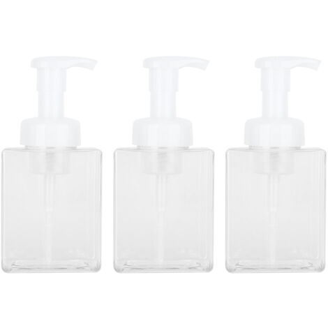 Lot de 3 flacons-pompes vides de 250 ml pour savon liquide moussant pour les mains. Flacon à pression en plastique.