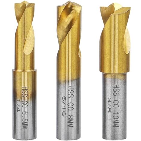 Lot de 3 Forets à Souder par Point, Fraise à Dépointer HSS CO Outil de Forage de Soudure Plaquée en Titane 6.5mm/8mm/10mm pour enlever Joints de Soudure en Tôle