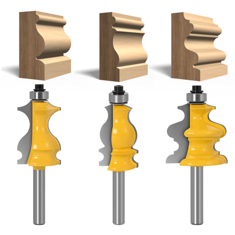 Lot de 3 Fraises à Défoncer pour Moulures Architecturales 8 mm, Mèche de Routeur pour le Travail du Bois