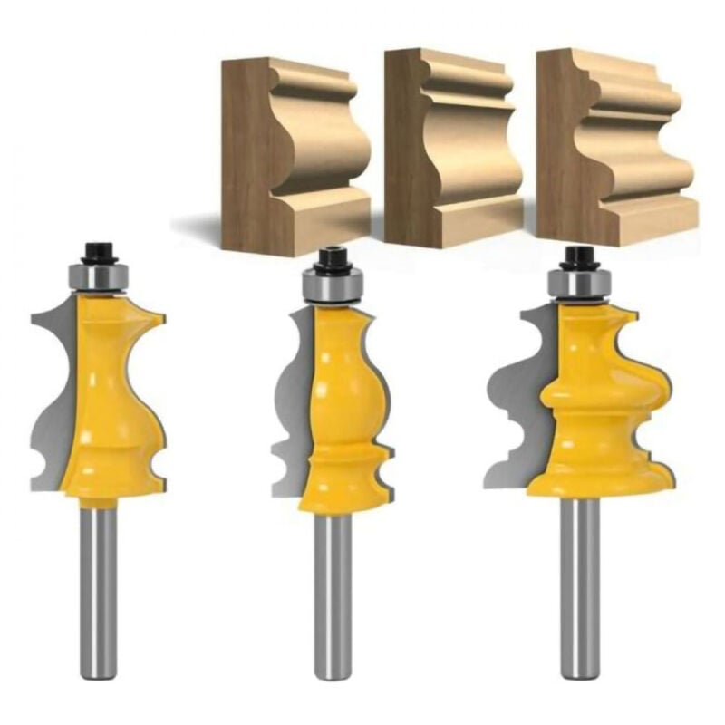 Roleader - Lot de 3 Fraises à Défoncer pour Moulures Architecturales 8 mm, Mèche de Routeur pour le Travail du Bois