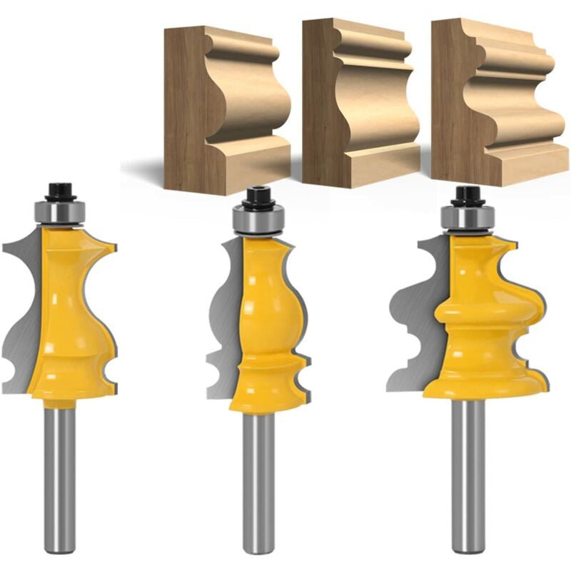 Lot de 3 Fraises à Défoncer pour Moulures Architecturales 8 mm -Mèche de Routeur pour le Travail du Bois npterbl