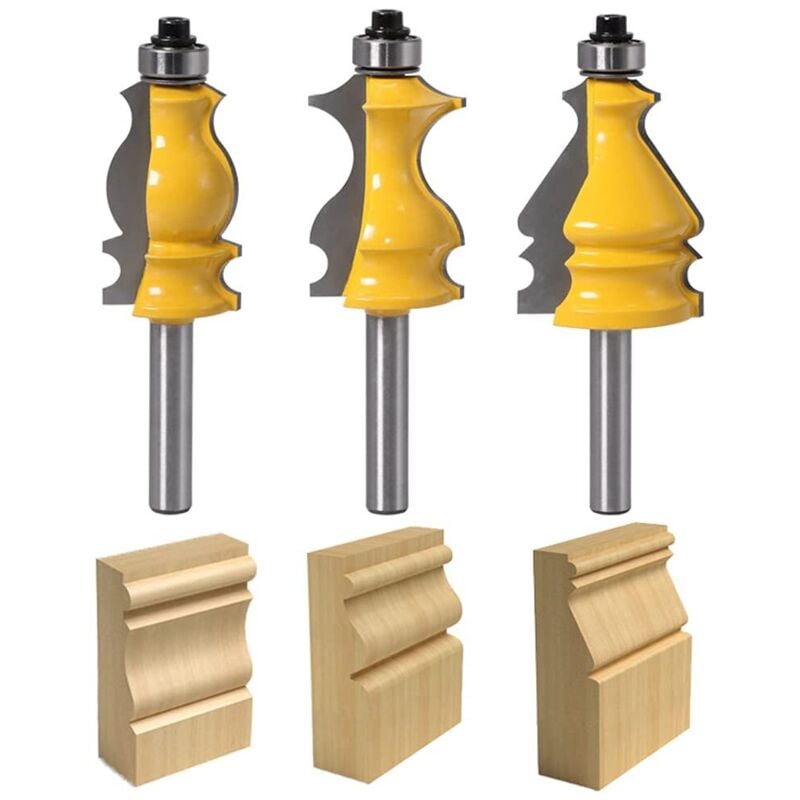 Image of 3-teiliges Fräser-Set für architektonische Formen, Holzschneidwerkzeug, 8-mm-Schaft