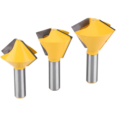 Lot de 3 Fraises à Rainurer en V pour Assemblage Bois, 1/2" Queue, Outil de Menuiserie Professionnel