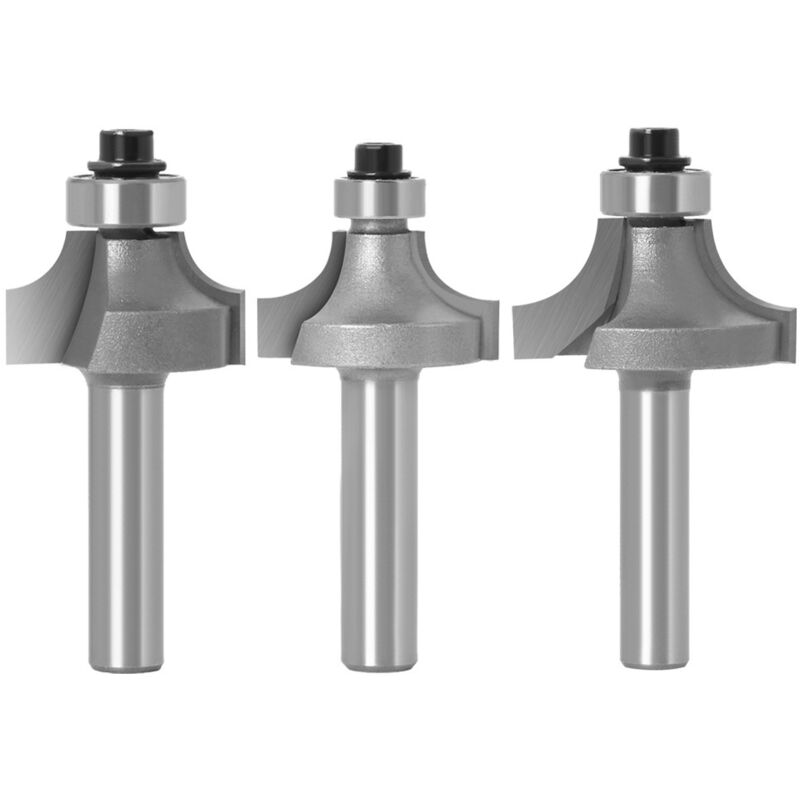 Lot de 3 Fraises Rondes à Bords Arrondis Avec Tige de 8 mm, Round Over and Beading Edging Router Bit Avec Roulement Pour le Travail du Bois