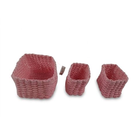 Lot de 3 - FRANDIS - Paniers de rangement tressés - Rose - Papier coton - 23 x 17 x 13 cm - 15 x 10 x 11 cm - Réf 192440 - Idéal pour salle de bain - Voir photos pour détails