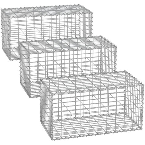 Lot de 3 Gabions pour Pierre, 100 x 50 x 50cm, cloture gabion, Cage en Métal, Panier à Pierre, Maille 5 x 10 cm, Galvanisé, Mur, Paterre, Décoration de Jardin, Argent