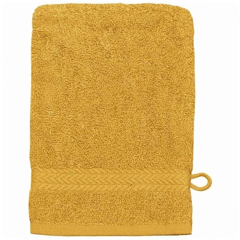 homemaison - lot de 3 gants de toilette en coton 550gr/m² safran jaune safran 16x22 cm - jaune safran