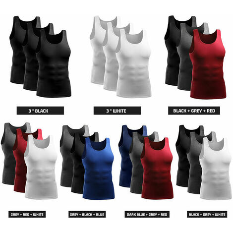 Lot De 3 Gilets De Sport Homme, Chemise De Sport Stretch A Sechage Rapide, Blanc, Taille 3Xl