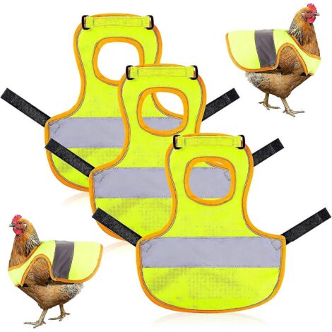 Lot de 3 gilets réfléchissants pour poules, harnais ajustable, selle de marche, tabliers de protection pour plumes, support pour canards, poules et oies. Vert volaille.