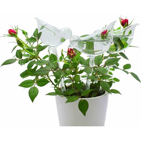 Lot de 3 globes d'arrosage en verre avec pointes auto-arrosage en forme d'oiseau pour plantes, intérieur et extérieur