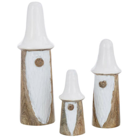 Lot de 3 Gnomes "Champignons" 25cm Naturel & Blanc
