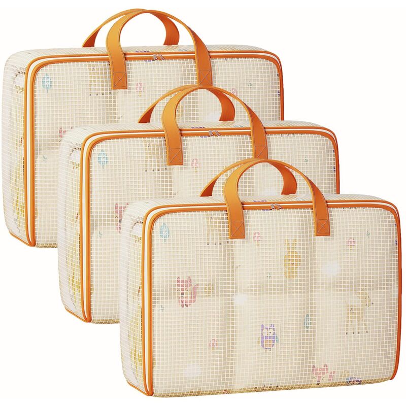 Lot de 3 Grand Sac de Rangement 120L, Rangement Sous Lit Pliable Closet Organizer Sac de Rangement pour Couette Imperméable avec Poignées Renforcées