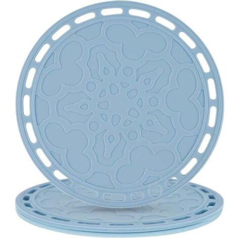 Lot de 3 grands dessous-de-plat et maniques ronds en silicone Bleu