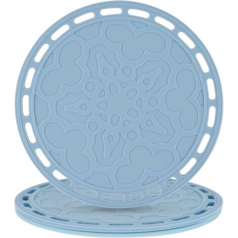 Lot de 3 grands dessous-de-plat et maniques ronds en silicone Bleu