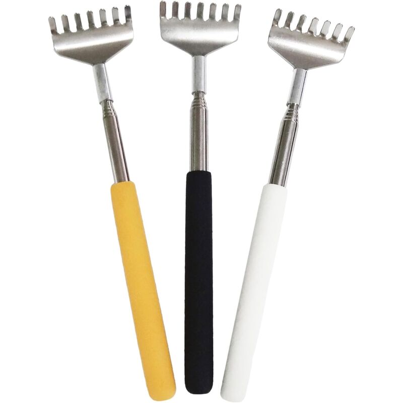 Lot de 3 Grattoirs Dos Télescopiques en Acier Inoxydable pour Hommes et Femmes, Soulage vos Démangeaisons - Râteau à Griffer Télescopique(20 à 68 cm)