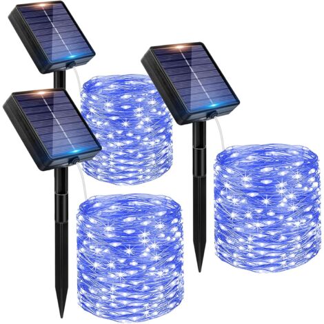 Lot de 3 Guirlande Solaire Exterieur, 3x12M 120 LED Golaire Extérieur IP65 Étanche, 8 Modes Guirlande Lumineuse Exterieure Solaire pour Jardin Terrasse Noël Mariage Fête, Bleu