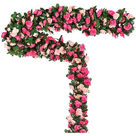 Lot de 3 guirlandes de Roses artificielles, 2.5M Simulation Rose Fleur Artificielle Fleur de Vigne en rotin Soie Garland Suspendu en rotin Arch Mariage de Jardin décorations Décoration d'intérieur