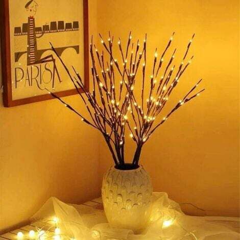 Lot de 3 guirlandes lumineuses pour sapin de Noël, intérieur et extérieur, 60 LED, étanches, blanc chaud, 76 cm, avec alimentation, pour décoration de branches d'arbres, pour Noël, Pâques et Halloween