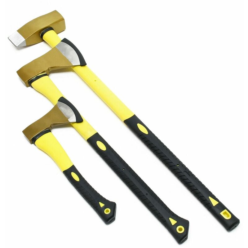 Lot de 3 haches composé d'une hache à fendre et d'un marteau à fendre jaune et noir