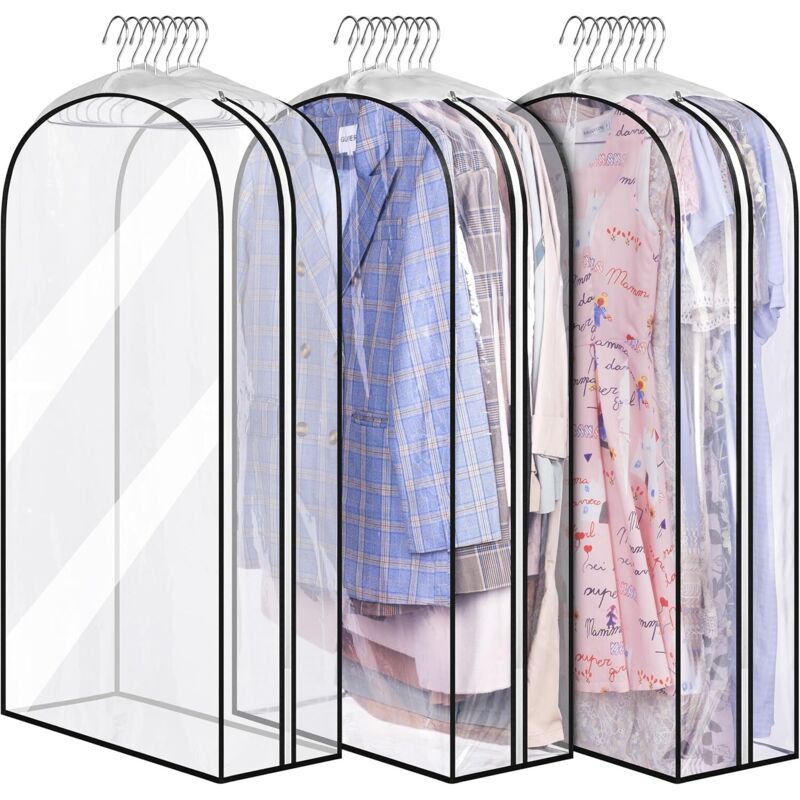 Lot de 3 housses à vêtements transparentes à soufflet de 25 cm pour le rangement des vêtements suspendus dans les placards, housses pour chemises,