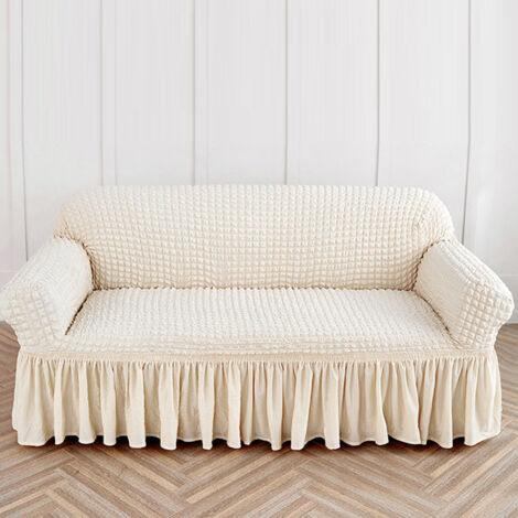 Lot de 3 housses de canapé avec ourlet élastique, en polyester polyuréthane, toutes saisons, enveloppantes, pour canapé 1 place, 2 places et 3 places, beige.