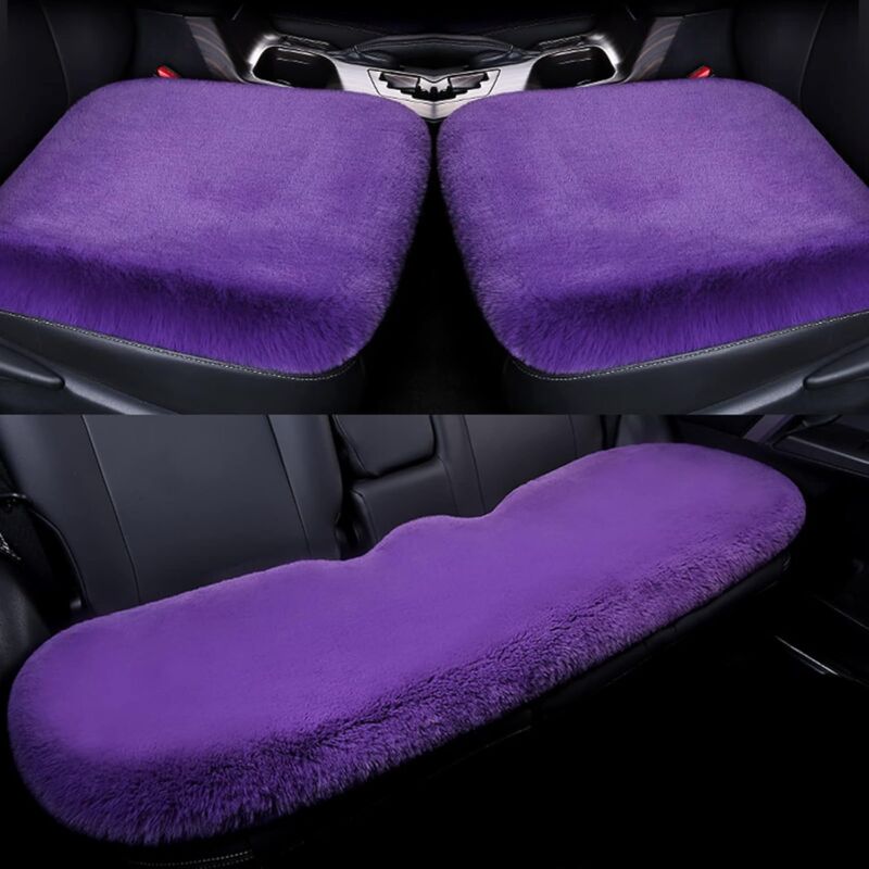 Lot de 3 housses de siège auto douces et moelleuses en fausse laine pour siège avant et arrière de voiture, coussin de protection doux et chaud pour