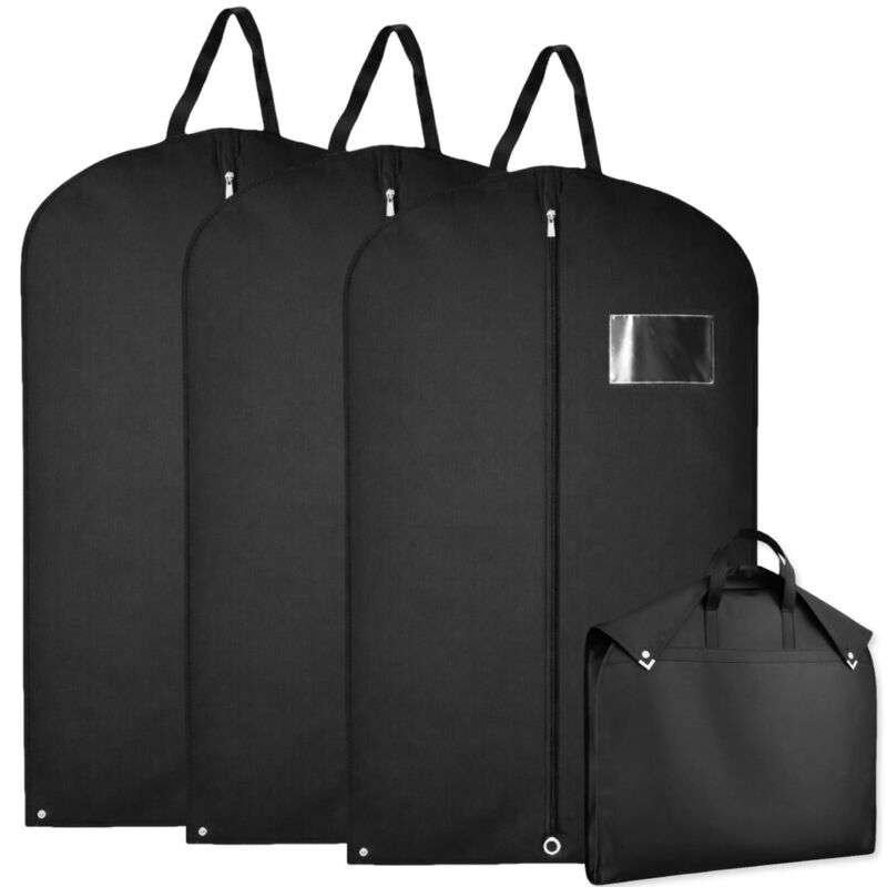 Lot de 3 housses pour vêtements à suspendre, premium pliable avec fenêtre transparente - 60 x 160 cm - Noir - Vivezen