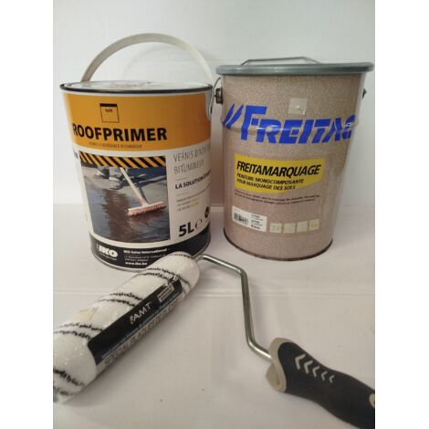 Lot de 3 - IKO et FREITAG - Primaire bitumineux et Peinture marquage sol - 2x5L + Rouleau - Séchage rapide - Voir photos