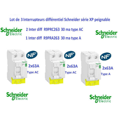 Lot de 3 Interrupteurs différentiel xp 2 ( 2P 63A 30ma type AC ) - 1 ( 2P 63A 30ma type A )Schneider