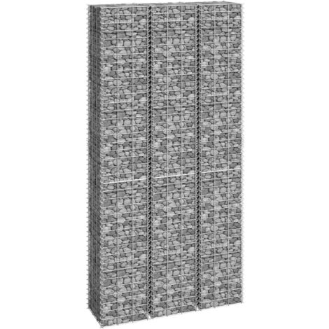 Lot de 3 Jardinières Bac A Fleur de jardin  Lits surélevés en gabion 30x30x200 cm Fer 95459