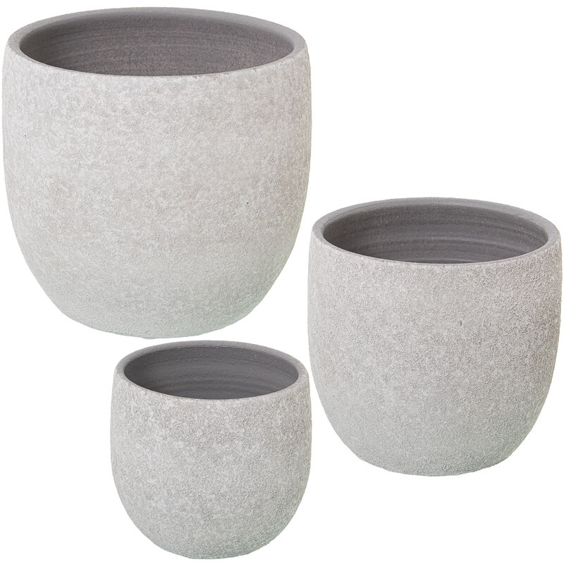 Lot de 3 cache-pots en céramique blanc sable °30X29+°24X23+°20X19 Cm