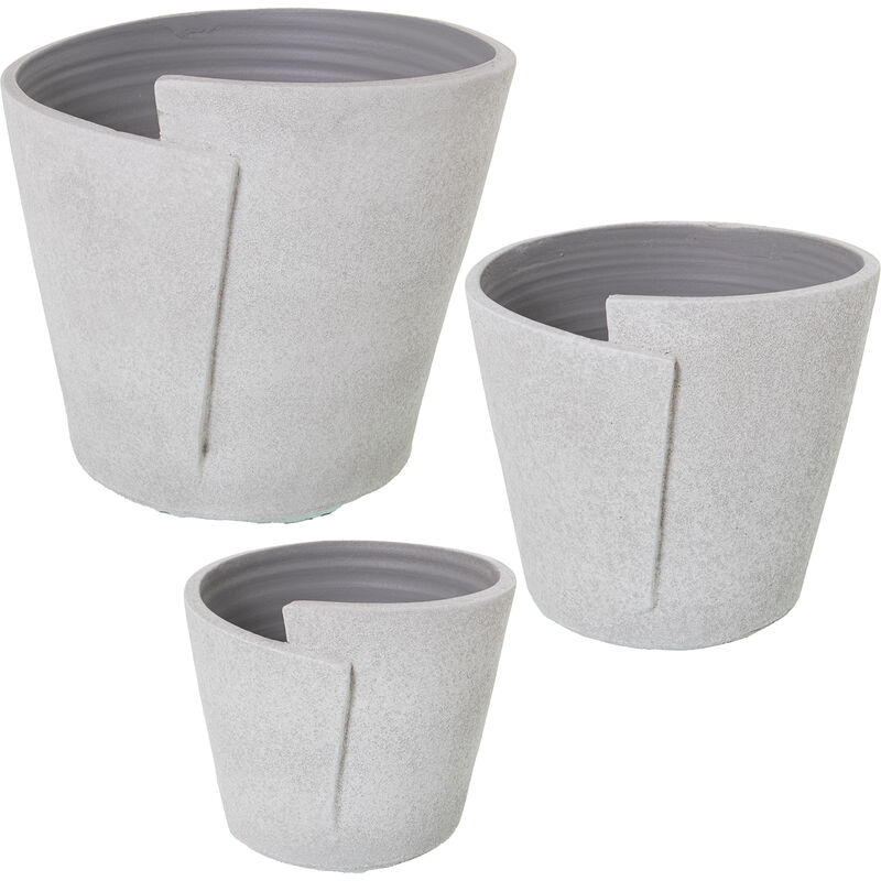 Lot de 3 cache-pots en céramique blanc/gris sable °30X27+°24X22+°19X17 Cm