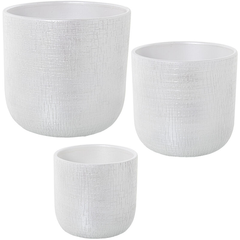 Lot de 3 Pots de Fleurs en Céramique Blanche °30X28 Cm +°25X24 Cm +°20X19 Cm Cm