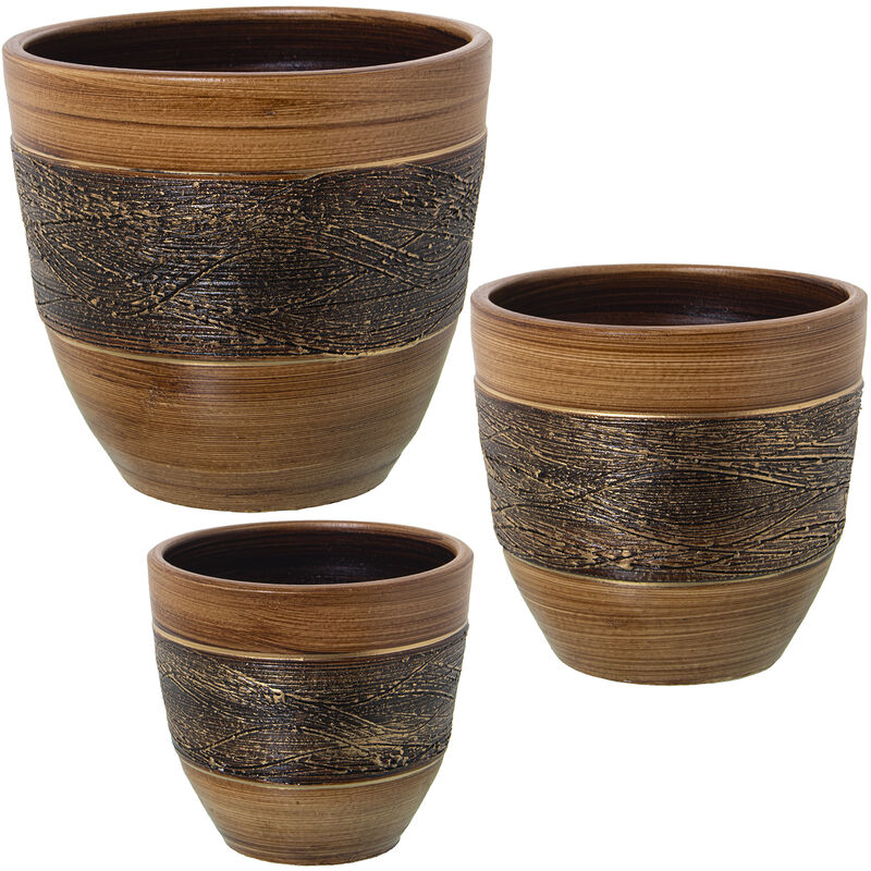 Lot de 3 Pots de Fleurs en Céramique Marron °30X28 Cm °26X24 Cm °21X19 Cm