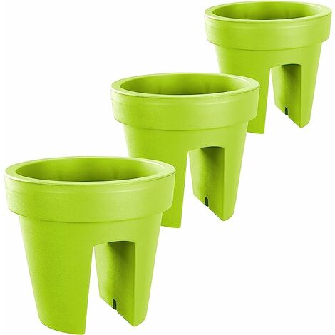 Lot de 3 jardinières de balcon 24,5 cm – 12,3 Litres ARTECSIS - Balconniere exterieur - Bac à fleurs ballustrade - Rond, Vert Citron - Vert