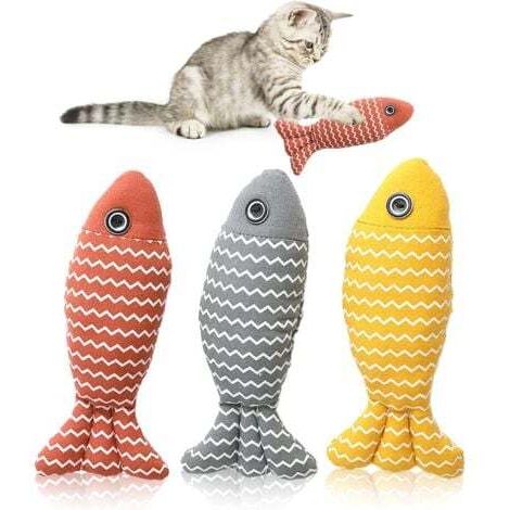 Lot de 3 jouets avec herbe à chat : jouet pour chat, poisson avec herbe à chat, résistant aux morsures, jouet interactif pour chat, jouet en peluche lavable