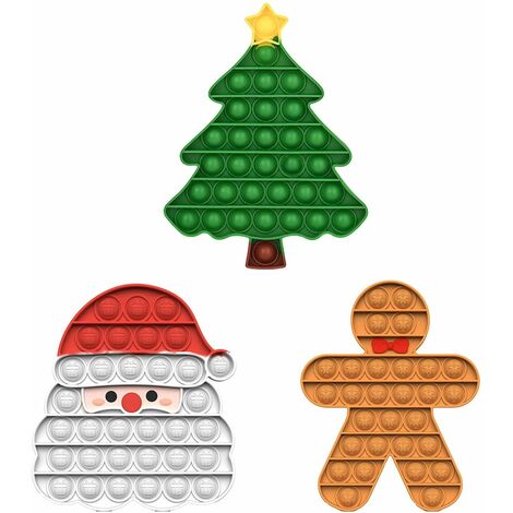 Lot de 3 jouets de Noël, ensemble de Noël Pop Push It - Père Noël, arbre de Noël, bonhomme en pain d'épice - pour enfants garçons filles